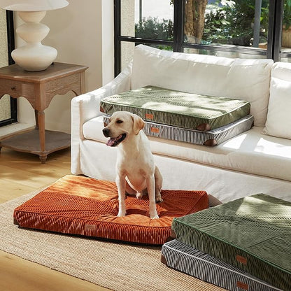 FFUKUMARU Dog Bed, Thickened Corduroy Orthopedic Dog Beds with Washable Cover, XL Waterproof Dogs Bed for Crate, 28D Egg Crate Foam Support Pet Mat, Cozy Pet Bed Pad with Anti-Slip Bottom, Orange