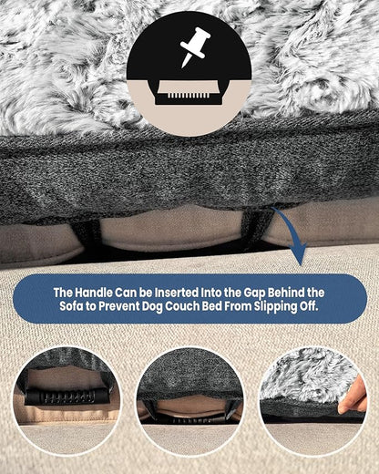 Calming Extra Large Dog Bed for Couch, 45 x 37 inch Removable Couch Cover for Dogs Washable, Non-Slip Fluffy Plush Dog Sofa Mat for Furniture Protector - Grey