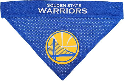 Pets First NBA DOG BANDANA - GOLDEN STATE WARRIORS REVERSIBLE PET BANDANA. 2 Sided HOME & AWAY Sports Bandana with a PREMIUM Embroidery TEAM LOGO, Small/Medium.