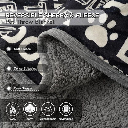 Waterproof Dog Blankets Pet Blanket, 30"x40" Cat Blanket for Indoor Cats, Soft Fluffy Sofa Car Bed Protector, Reversible Sherpa Fleece Puppy Blanket for Small Medium Dogs(Letters)