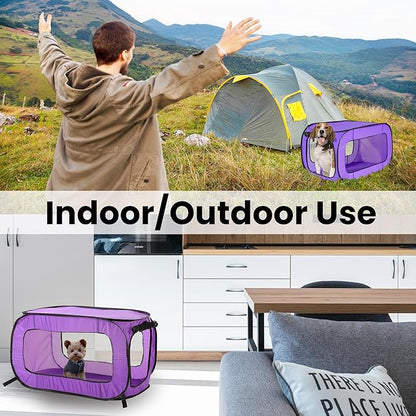 Beatrice Home Fashions Portable, Collapsible, Pop Up Kennel Travel Cat and Dog Crate, 40" L x 27" W x 27" H, Purple