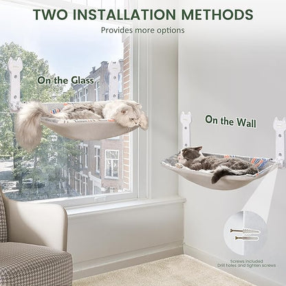 2 Pack Cat Window Perch, Glow in The Dark Foldable Cat Hammock with Sunken Design & Removable Soft Cover, Breathable Cordless Window Bed for Resting Indoor Kitten (Shallow Perch, 2 Pack - L)