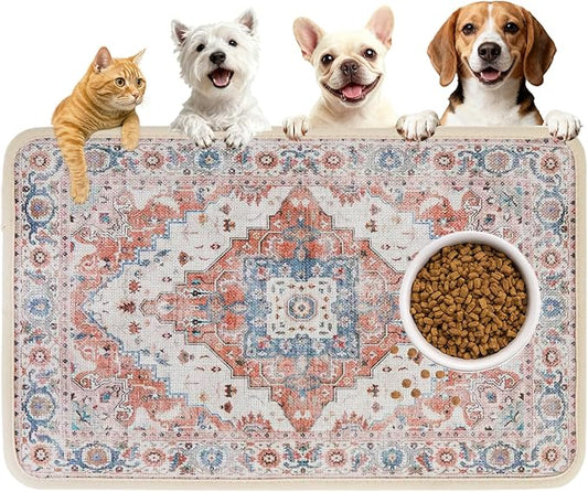 PUPTECK Dog Food Mat, Absorbent Pet Feeding Bowl Mat, Non-Slip Dog Mat for Food and Water, Quick Dry No Stains Cat Placemats Pet Supplies for Messy Drinkers, Brown 12"x20"