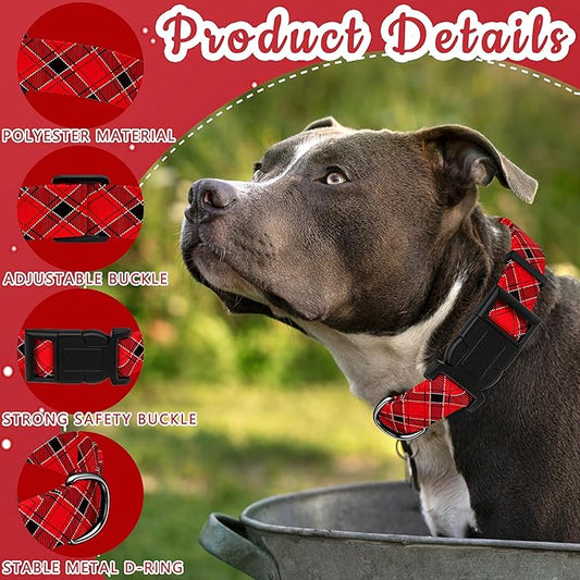 Christmas Dog Collar, Classical Puppy Collar for Small Medium Large Dogs, Adjustable Soft Plaid Pet Collar with Safety Buckle for Male Females (Red Plaid, L)