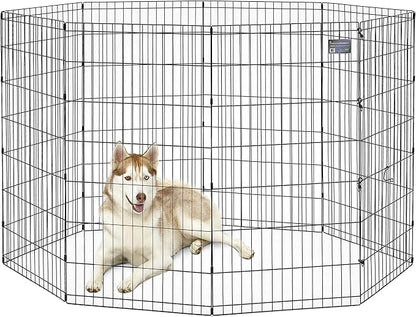 MidWest Homes for Pets Folding Metal Dog Exercise Pen, Indoor/Outdoor Playpen with No Door, Provides 16 Sq Feet of Play Space, 48-Inches Tall, Black E-Coated