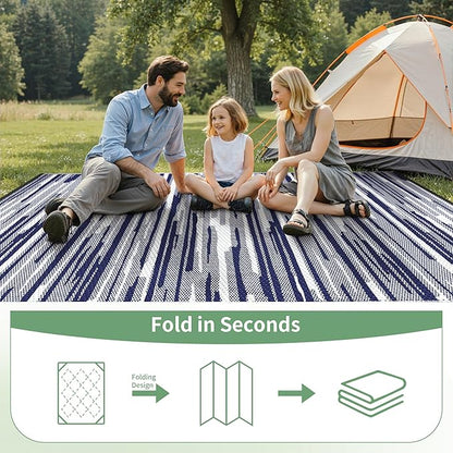 GENIMO Outdoor Rug for Patio Clearance, 8'x10' Waterproof Camping Mat, Reversible Plastic Straw Rugs for RV, Camper, Balcony, Backyard, Picnic, Deck (Blue White)