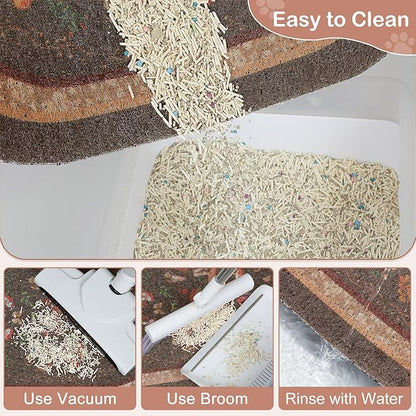 Bienbee Cat Litter Mat, 24" x 15" Litter Box Mat Rug with Non-Slip Bottom,Urine and Water Proof, Easy to Clean Cat Supplies Essentials for Indoor Kitty Kitten Floor, Brown Mushrooms M