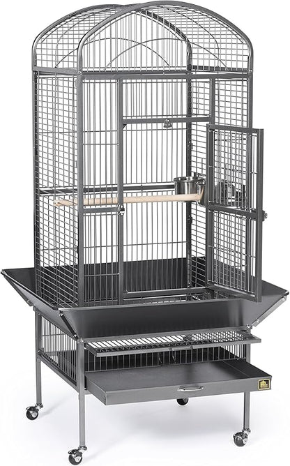 Prevue Pet Products Dometop Bird Cage - for Parrots, Conures, Caiques, Small Cockatoos, Big Bird Cage with Wheels, Indoor or Outdoor - Large, Black Hammertone