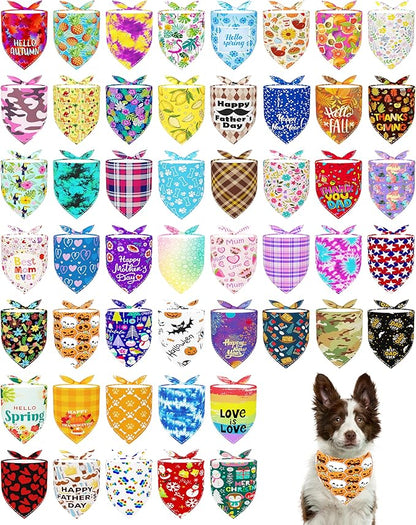 PET SHOW 50 Pack Big Dog Bandanas Bulk XL Assorted Random Dog Scarves Bibs Kerchief Set for Medium Large Dogs Girl Boy Pet Holiday Party Grooming Accessories