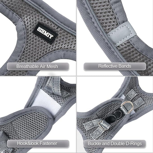 YIMEIS Dog Harness and Leash Set, No Pull Soft Mesh Pet Harness, Reflective Adjustable Puppy Vest for Small Medium Large Dogs, Cats (Gray, Medium (Pack of 1)