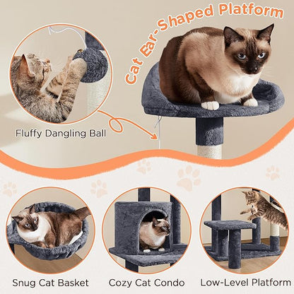 Yaheetech 57in Multi-Level Cat Tree Tower with Extended Platform, Padded Perch, Scratching Posts, and Ball — Indoor Activity Center for Large Cats