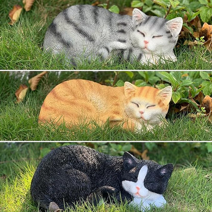 Cat Statue Outdoor Cat Figurines Garden Decor, Black Tabby Statue Figurine Decor Sculpture for Patio, Yard, Sleeping Tabby Statues for Indoor Table Accessory, Gift for Mom