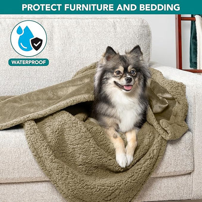 PetAmi Waterproof Dog Blanket for Small Medium Dog Puppy Cat Throw for Couch Cover Leakproof Protection, Sherpa Fleece, Reversible Soft Washable 29x40 Taupe Taupe