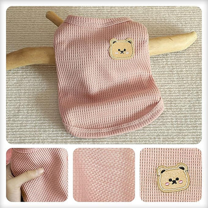 Waffle Knit Cat & Dog T Shirt for Small Dogs, Stretchable Puppy Shirt for Sphynx Cats & Small Breeds, Pet Clothes | Breathable Summer/Winter Apparel for Newborn(Pink XLarge)