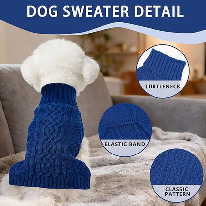 Dog Sweaters Small Dog Clothes Winter Turtleneck Puppy Sweater Warm Pet Cat Sweater Doggy Pullover Outfit with Twisted Design XS~XL(Navy Blue, X-Large)