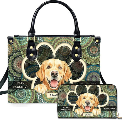 Personalized Pet Mom Leather Handbag – Custom Name Dog Cat Photo Purse, Pet Lover Gifts for Women, Christmas