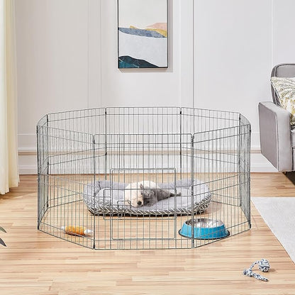 Yaheetech 24" High 8 Panel Foldable Metal Dog Exercise Pen Pet Playpen Dog Fence Outdoor & Indoor Use for Small Animals with Door Black