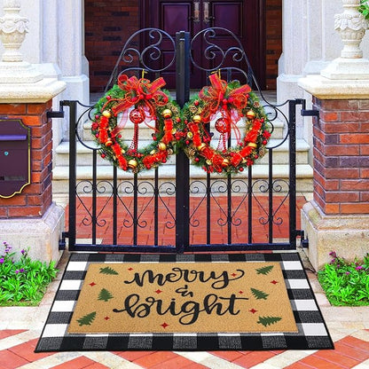 Tinideya 2 Pcs Door Mat Welcome Non Slip Coir Mats Floor Layering Doormats Seasonal for Front Porch Entryway Decor(Rustic Christmas)