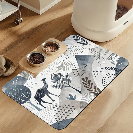Watercolor Desert Camel Pet Feeding Mat for Floors–Christmas Stocking Absorbent Quick Dry Dog Cat Bowl Mat for Food and Water, Non Slip Waterproof Base, Mess-Free Feeding Accessories 16"x24"
