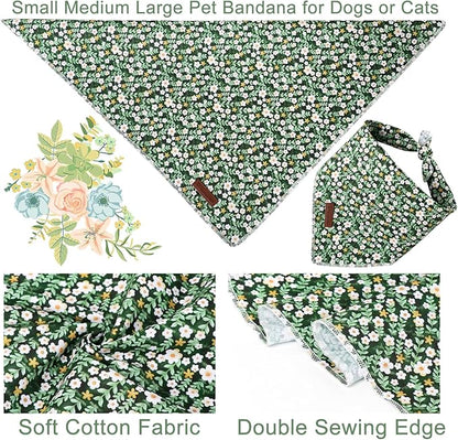 Summer Dog Bandana,Cute Pet Bandana with Flower Pattern,Adjustable Green Puppy Dog Bibs,Washable Triangle Dog Scarf for Boy,Girl Dogs or Cats…
