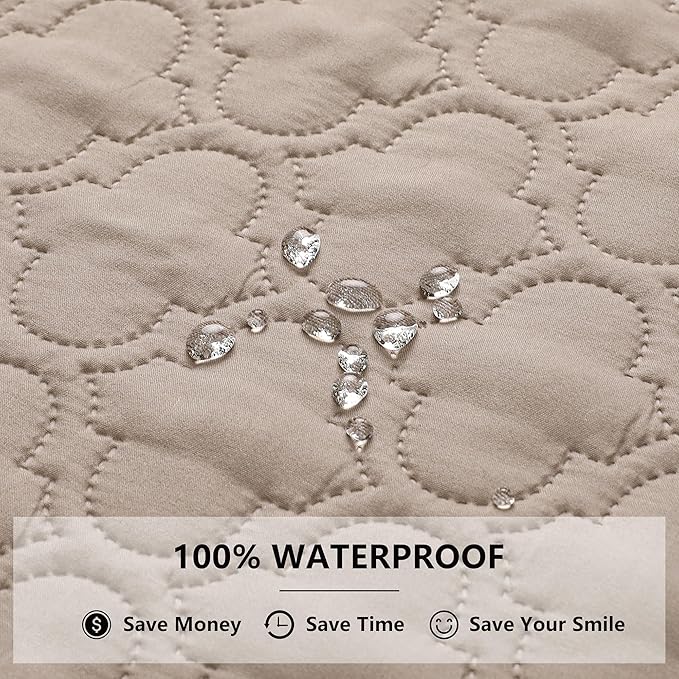 Waterproof Blanket for Bed, Reversible Dog Couch Cover Pet Sofa Furniture Protector Machine Washable King Size(82x102 Inch, Cream+Khaki)