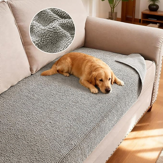 H.VERSAILTEX Non Slip Pet Couch Cover Chenille Dog Bed Protector Thick Soft Sofa Slipcover Pet Friendly Washable Couch Cushion Covers for Pets (30" x 53", Dove)