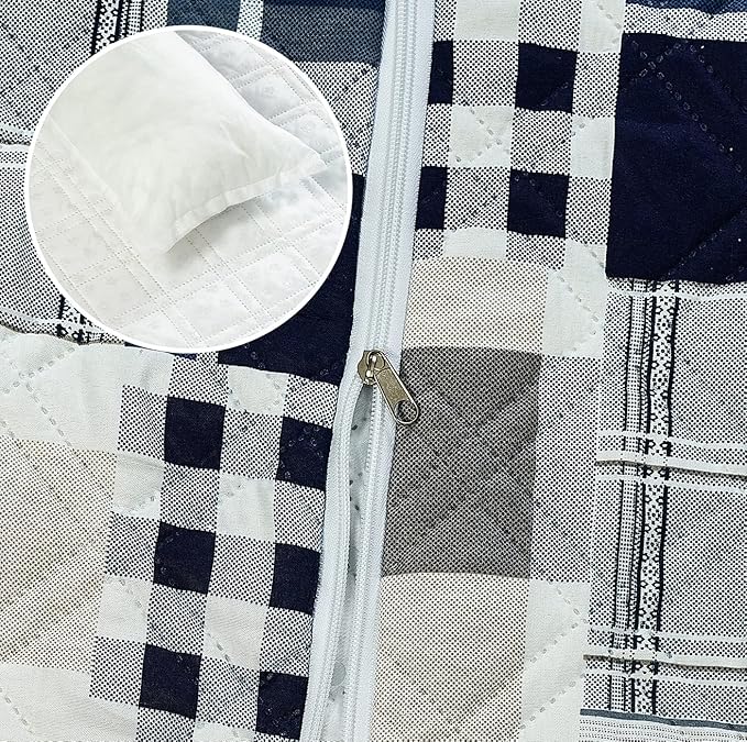 Brilliant Sunshine Quilted Calming Dog Bed Mat, Removable Washable Cover, Cushion Protector and Couch Covers for Dogs, Pets, Cats, Extra Large, Blue Plaids and Stripes Patchwork