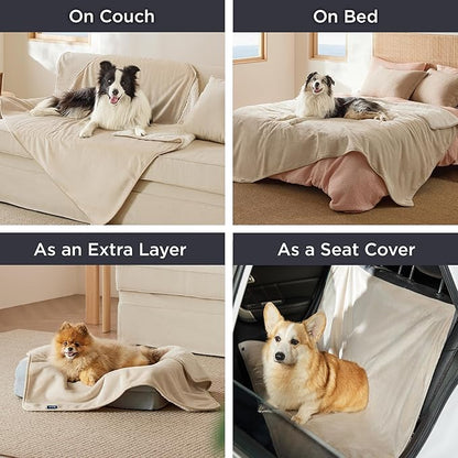 Bedsure Waterproof Blanket for Bed - Sherpa Fleece Waterproof Dog Blankets for Large Dogs, Pet Blankets for Bed/Couch/Dog Crate, Soft Plush Reversible Furniture Protector, Queen Size, 90"x86", Cream