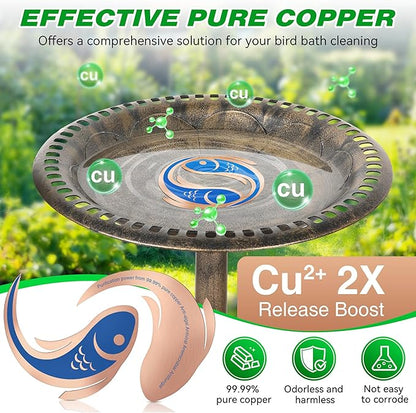 Saillong 2 Pack Bird Bath Copper Disk, Reinforced 99.99% Pure Copper Bird Bath Purification Disk for Physical Clean Water, Birdbaths Cleaner for Outdoor Birdbaths, Bowl and Garden Fountain (Fish)