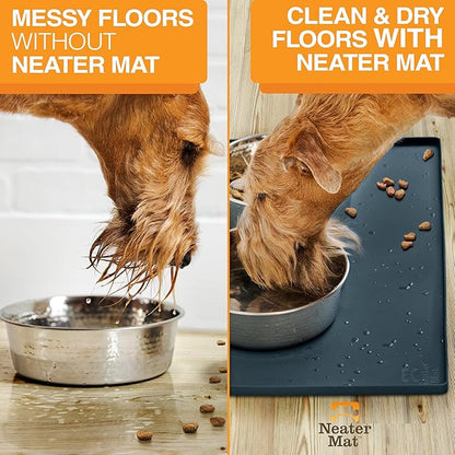 Neater Pet Brands Neater Mat Pet Mats for Food and Water, Cat & Dog Bowl Mat Waterproof Silicone, Feeding Tray, Dog Food Mats for Floors, Placemat w/Raised Edge for Under Bowls, 19” x 12”, Slate Blue