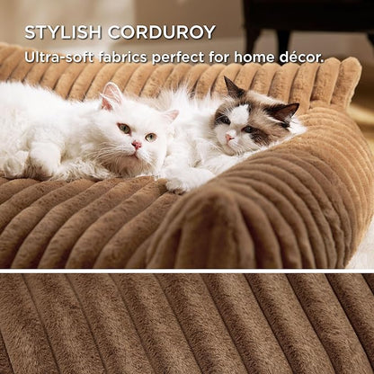 Bedsure ComfyFleece™ Cute Cat Couch for Pets - As Seen on TV on Good Day New York, Fuzzy Cats beds for Indoor Cats with Removable Washable Cover, Supportive Pet Sofa, 24inch, Camel Brown