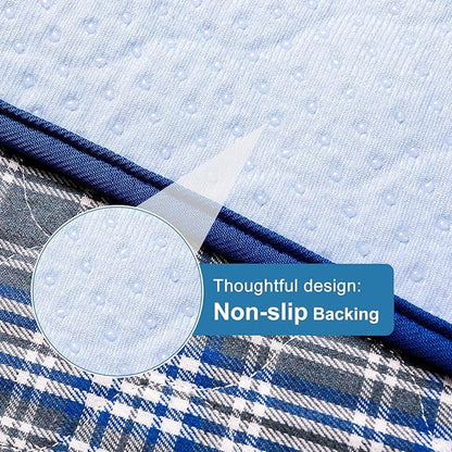 OUTCREATOR® Washable Bed Pads 34" x 54" (Pack of 2) for Incontinence Mattress Protector, Reusable Underpads for Elderly, Adults, Kids, Pets with Anti-Slip Bottom (Light Blue Plaid)