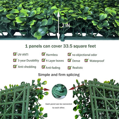 Artificial Boxwood Roll: 40x120 in (33.5 sqft) UV-Anti Faux Ivy Boxwood Hedge Leaf Grass Wall for Patio Balcony Privacy, Garden, Backyard Greenery Wall Backdrop and Fence Decor