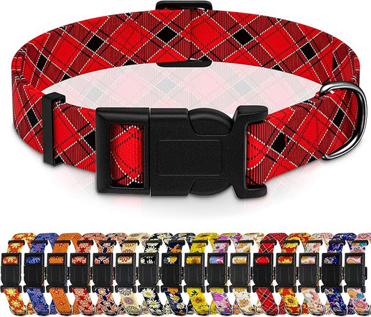 Christmas Plaid Dog Collar, Classical Boys Girls Puppy Collar for Small Medium Large Dogs, Adjustable Soft Pet Collar with Safety Buckle for Male Females(Red Plaid, S)