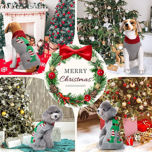 Dog Cat Ugly Christmas Sweater Boy Girl Xmas Pet Clothes Holiday Puppy Costume New Year Gifts for Small Medium Large Dogs Outfits (XL, Grey Elf)
