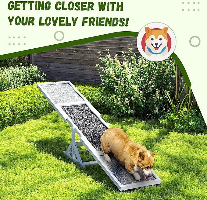 PawHut Wooden Dog Agility Seesaw for Training and Exercise, Platform Equipment Run Game Toy, Weather Resistant Pet Supplies, 83" L x 16" W x 14" H, White