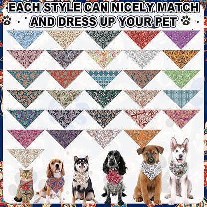 Aliceset 180 Pcs Paisley Dog Bandana Bulk Retro Bandanas for Dogs Adjustable Washable Pet Triangle Scarf Paisley Print Dog Kerchief Bibs for Small Medium Large Dog Cat Holiday Costume Accessories