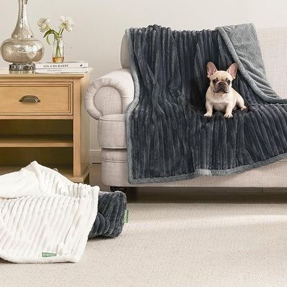 Waterproof Dog Blanket for Large Dogs - Washable Pet Throw Blanket for Couch Bed Protector, Cozy Fleece Calming Dog Blankets for Indoors & Outdoors, Dark Grey, 50"x60"
