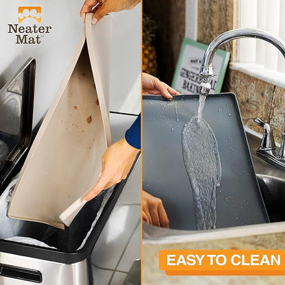 Neater Pet Brands Neater Mat Pet Mats for Food and Water, Cat & Dog Bowl Mat Waterproof Silicone, Feeding Tray, Dog Food Mats for Floors, Placemat w/Raised Edge for Under Bowls, 24" x 16", Cream
