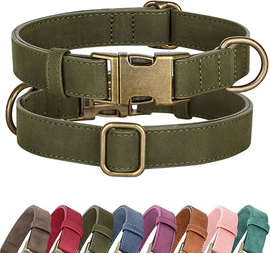 Didog Soft PU Leather Dog Collar, Stylish Quick Released Dog Collar for Large Dogs, Easy Clean Adjustable Pet Collar for Daily Walking, Dark Green, L Fit 15-23" Neck