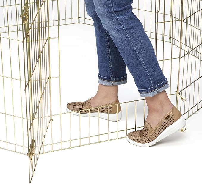 MidWest Homes for Pets Folding Metal Puppy / Dog Exercise Pen, Indoor/Outdoor Playpen with Door, 16 Sq Feet of Play Space, 36-Inches Tall, Gold Zinc