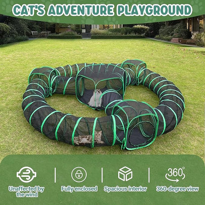 Outdoor Cat Enclosures, 10 in 1 Cat Tent with Tunnels for Outside, Large Space Catio Outdoor Pet Enclosure for Indoor Kitty, Enclosed Pet Playpen