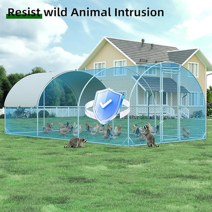 4ever2buy Large Metal Chicken Coop with Run Walk-in Poultry Cage Chicken Runs House Pen Cage Dome Roofed Chicken Coops with Anti-Ultraviolet Cover for Outdoor Backyard Farm Use 9.5'W x 19.3'L x 6.3'H