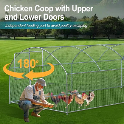 Large Chicken Coop, Chicken Coops for 30 Chickens, Chicken Runs for Yard with Water Poof & UV Resistance Cover, Dome Roof Chicken Coop Run with Double Lockable Doors for Outdoor Backyard
