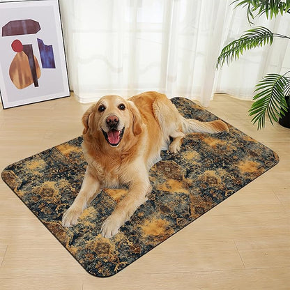 Grunge Boho Pet Feeding Mat for Floors–Christmas Stocking Absorbent Quick Dry Dog Cat Bowl Mat for Food and Water, Non Slip Waterproof Base, Mess-Free Feeding Accessories 12"x20"