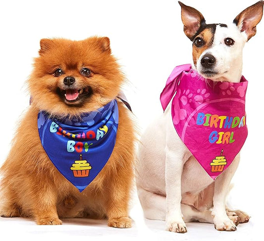 Dog Birthday Bandana - 2 Pack Boy Girl Bandanas for Dogs Puppy Birthday Party Decorations, Small