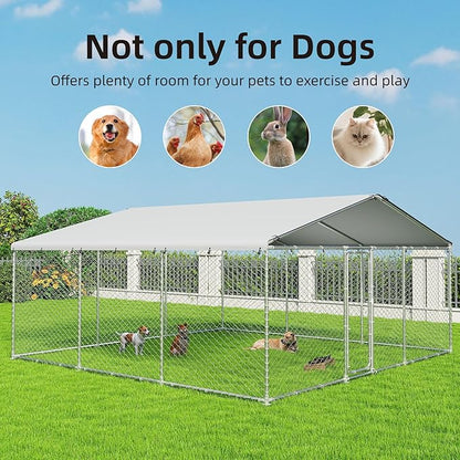 15'x15' Large Outdoor Dog Kennel, Heavy Duty Dog Enclosure with Roof, Weather Resistant Cover and Security Lock(183"x183")
