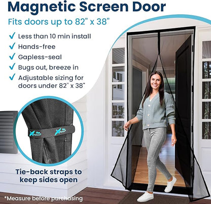 Flux Phenom Magnetic Screen Door (2 Pack) - Bugs Out, Breeze in - 9min Install Auto-Sealing Heavy Duty Double Stitched Mesh, Hands Free Sliding & Patio Doors Net, Pet & Kid Friendly, 38 x 82 Inch