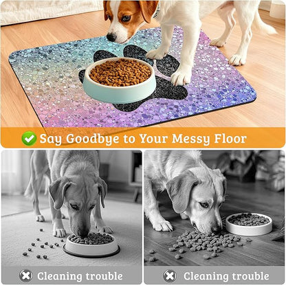 Pet Feeding Mat,Dog Paw Absorbent Dog Cat Food Mat Dog Mat with Rubber Backing,Non-Slip Water Bowl Placemat,Pet Supplies 16" x 24"