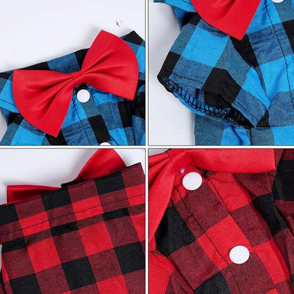 Tongcloud 3 Pack Plaid Puppy Cat Shirt - Cute Dog Shirts for Small Dogs and Cats - Birthday Party and Holiday Photo